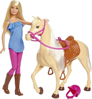 Barbie con Casco y Caballo marrón