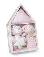 SET 3 PZS CASITA PELUCHE, MANTA Y DOU DOU ROSA