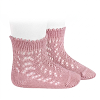 Calcetin de algodon perlé calados T00 ROSA PALO 526