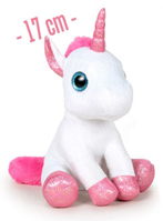 PELUCHE UNICORNIO COLOR BLANCO SENTADO PEQUEÑO 17 CM