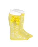 Calcetin alto perlé calado c/lazo T00 LIMONCELLO 631