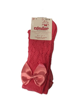 Calcetin alto perlé calado c/lazo T2 CORAL 589