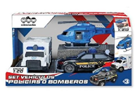 Vehículos Policía o Bomberos en pack 3 ud., escala 1:20, con luces y sonidos, 20'50x34'30x20'50cm - Modelos surtidos