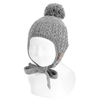 Gorro bebé relieves con orejera y borlon GRIS CLARO T2XS 3-6M