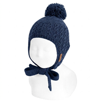 Gorro bebé relieves con orejera y borlon MARINO TXS 6-12m
