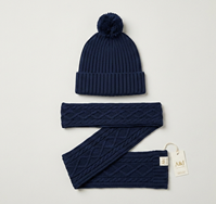 SET GORRO CON BUFANTA AZUL MARINO 12M