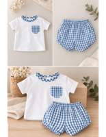CAMISETA Y PANTALON VICHY AZUL 12 MESES