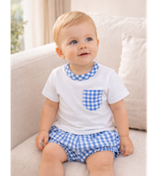 CAMISETA Y PANTALON VICHY AZUL 12 MESES