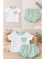 CAMISETA Y PANTALON VICHY VERDE 12 MESES
