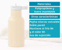 BOTELLA DE ACERO INOXIDABLE CON PAJITA  350ML MOSTAZA