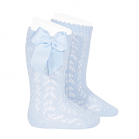 Calcetin alto perle calado c/ lazo AZUL BEBE 410 T000