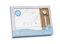 TRIPTICO CUNA PATITOS FAMILIA Y BROCHE BLANCO CELESTE