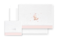 Triptico Cuna Coralina Estampado Oso Luna Estrellas Blanco Rosa