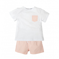 CONJUNTO CAMISETA SHORT RAYAS NARANJAS 36M