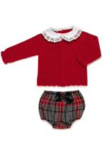 CONJ JERSEY ROJO RANITA CUADROS LAZADA TERCIOPELO "Melodía" 24M