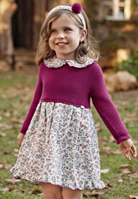 VESTIDO CUERPO PUNTO ESTAMPADO FLORES FUCSIA 24M