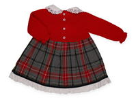 VESTIDO CUERPO PUNTO ROJO CUADROS CUELLO PUNTILLA "Melodía" 18M