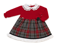 VESTIDO CUERPO PUNTO ROJO CUADROS CUELLO PUNTILLA "Melodía" 18M
