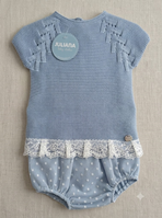 CONJ BEBE JERSEY CALADO Y BRAGA TUL CELESTE 6M