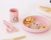SET VAJILLA SILICONA ROSA 4 PZAS