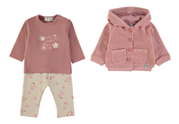CONJUNTO 3 PIEZAS FLORES ROSA PALO 12M