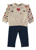 PANTALON CON SUDADERA VOLANTES CORAZONES BEIG 12M