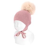 Gorro mezcla Merino con orejeras y borla de pelo NAVY 959 TS
