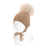 Gorro mezcla Merino con orejeras y borla de pelo BISCUIT 983 TXS