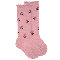 Calcetin alto lana Merino con flores NAVY 959 T2