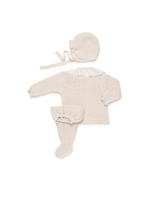 CONJUNTO 3.P RECOGIDAS PUNTILLA CREMA 6M