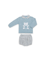 CONJUNTO PANTALON CUADRITOS OSO AZUL 6M