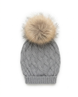 GORRO SUELTO TRENZA POMPON PELO GRIS 1-3M