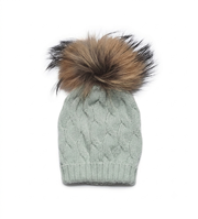 GORRO SUELTO TRENZA POMPON PELO VERDE EUCALIPTO 18-24M