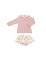 CONJUNTO BRAGA VOLANTE MUÑECAS ROSA EMPOLVADO 12M