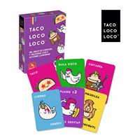 Juego Taco, Loco, Loco. El juego de velocidad con 5 acciones loquísimas. Contiene 60 cartas.