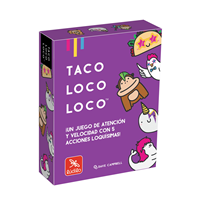 Juego Taco, Loco, Loco. El juego de velocidad con 5 acciones loquísimas. Contiene 60 cartas.