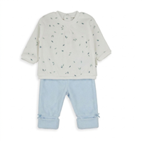 CONJUNTO SIN PIE 2 PZAS HOJAS AZUL 12M