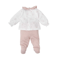 CONJ. POLAINA + CAMISETA VOLANTE ENCANTO ROSA 6M