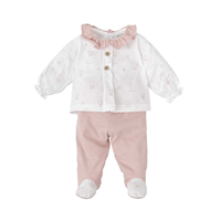 CONJ. POLAINA + CAMISETA VOLANTE ENCANTO ROSA 6M