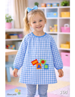 BABY INFANTIL COLEGIAL GUARDERIA BORDADO CUADRO AZUL -24M