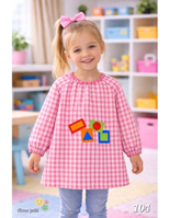 BABY INFANTIL COLEGIAL GUARDERIA BORDADO CUADRO ROSA --24M