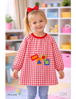 BABY INFANTIL COLEGIAL GUARDERIA BORDADO CUADRO ROJO -24M