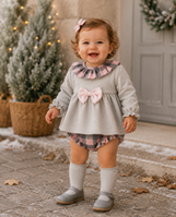 SUDADERA NIÑA CON BRAGUITA VICHY GRIS ROSA 3M