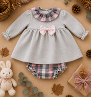 SUDADERA NIÑA CON BRAGUITA VICHY GRIS ROSA 6M