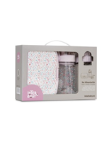 SET FIAMBRERA , BOTELLA DE AGUA Y 2 TAPONES PETALOS ROSA