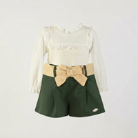 CONJUNTO DE BLUSA Y SHORT VERDE CON LAZO VICHY 24M