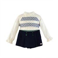 CONJUNTO BLUSA CON NIDO DE ABEJAS Y SHORT-FALDA AZUL MARINO 24M