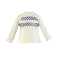 CONJUNTO BLUSA CON NIDO DE ABEJAS Y SHORT-FALDA AZUL MARINO 24M
