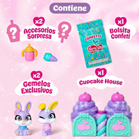 Figura Cherry Pets Confetti Cupcakes Bunny Twins. Incluye 2 figuras exclusivas accesorios y bolsa de confeti.