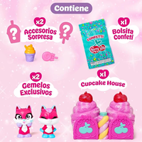 Figura Cherry Pets Confetti Cupcakes Fox Twins.  Incluye 2 figuras exclusivas accesorios y bolsa de confeti.